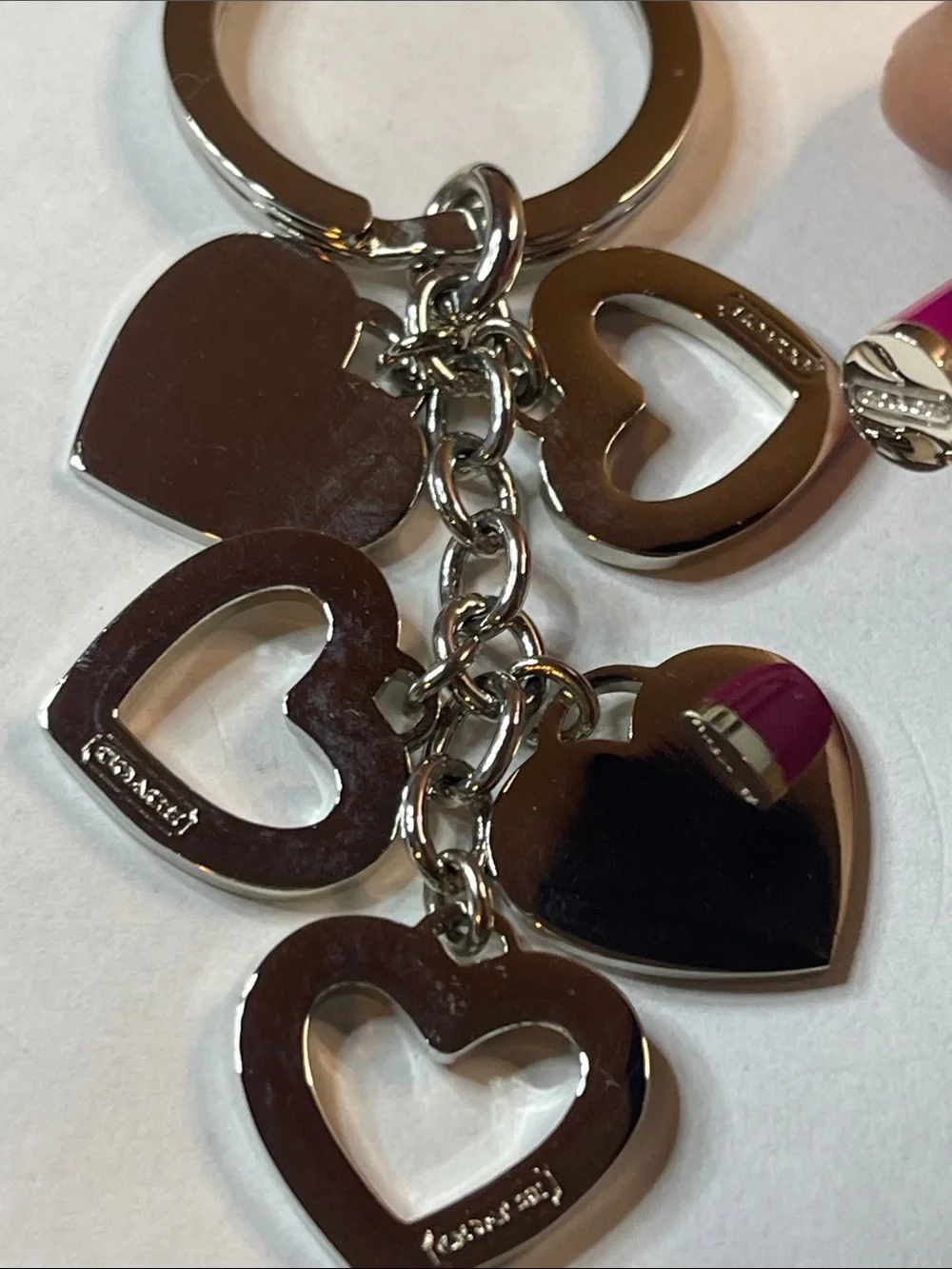 Coach Fuchsia Heart Dangle Keyring with Crystal Accents and Coach Pen